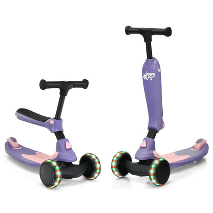 2-in-1 Kids Kick Scooter with Flash Wheels for Girls and Boys from 1.5 to 6 Years Old