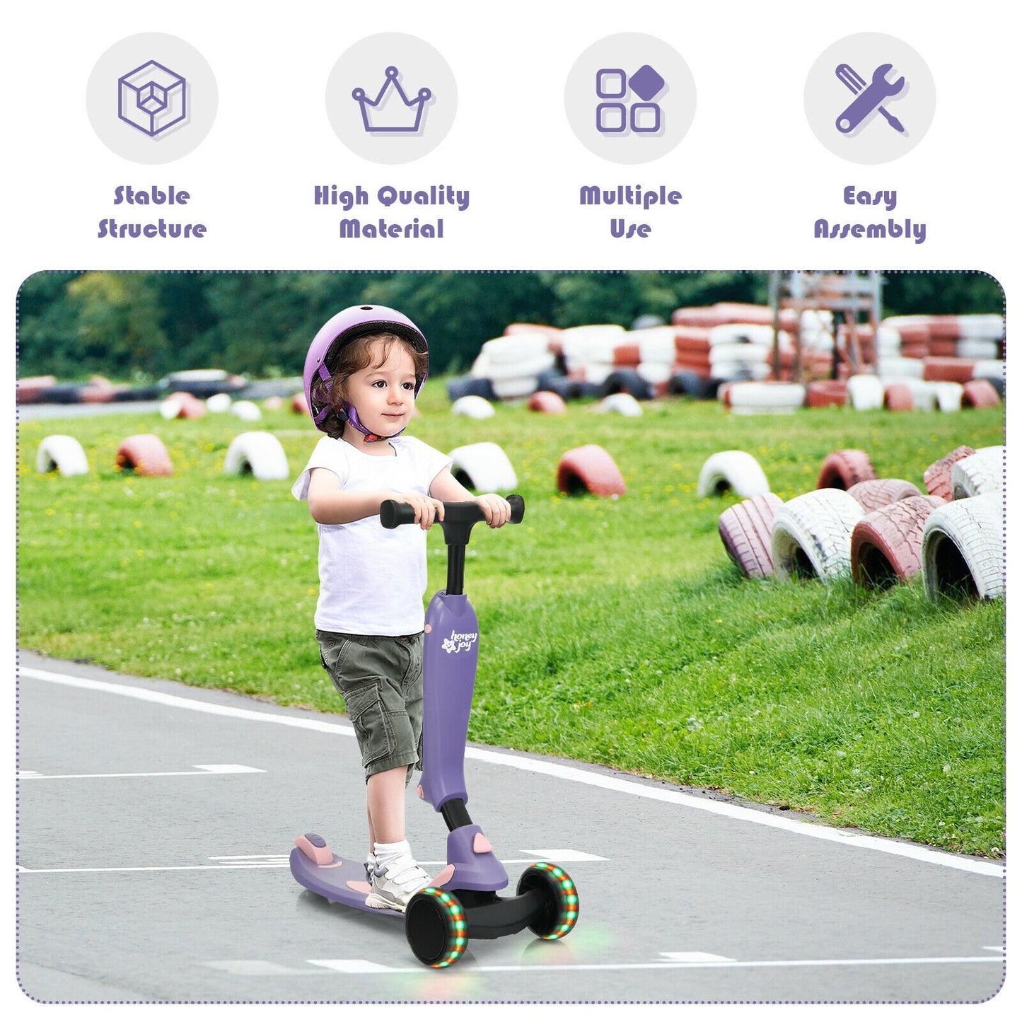 2-in-1 Kids Kick Scooter with Flash Wheels for Girls and Boys from 1.5 to 6 Years Old