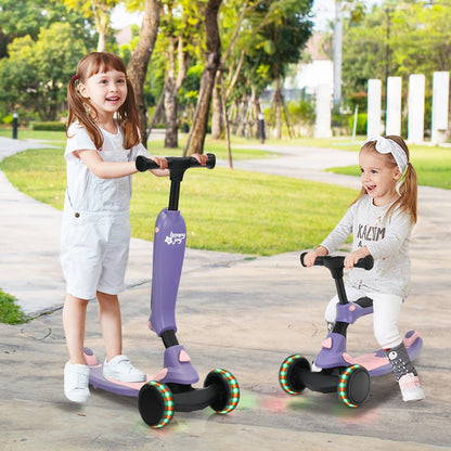 2-in-1 Kids Kick Scooter with Flash Wheels for Girls and Boys from 1.5 to 6 Years Old