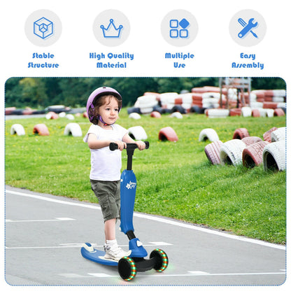 2-in-1 Kids Kick Scooter with Flash Wheels for Girls and Boys from 1.5 to 6 Years Old