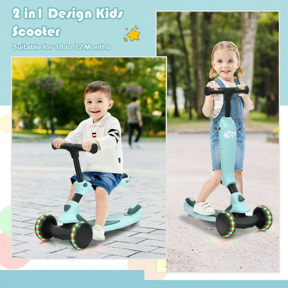 2-in-1 Kids Kick Scooter with Flash Wheels for Girls and Boys from 1.5 to 6 Years Old