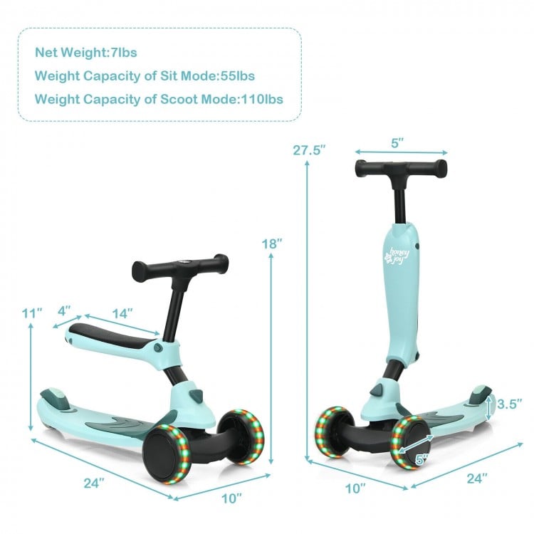 Trottinette 2 en 1 pour enfants avec roues clignotantes pour filles et garçons de 1,5 à 6 ans