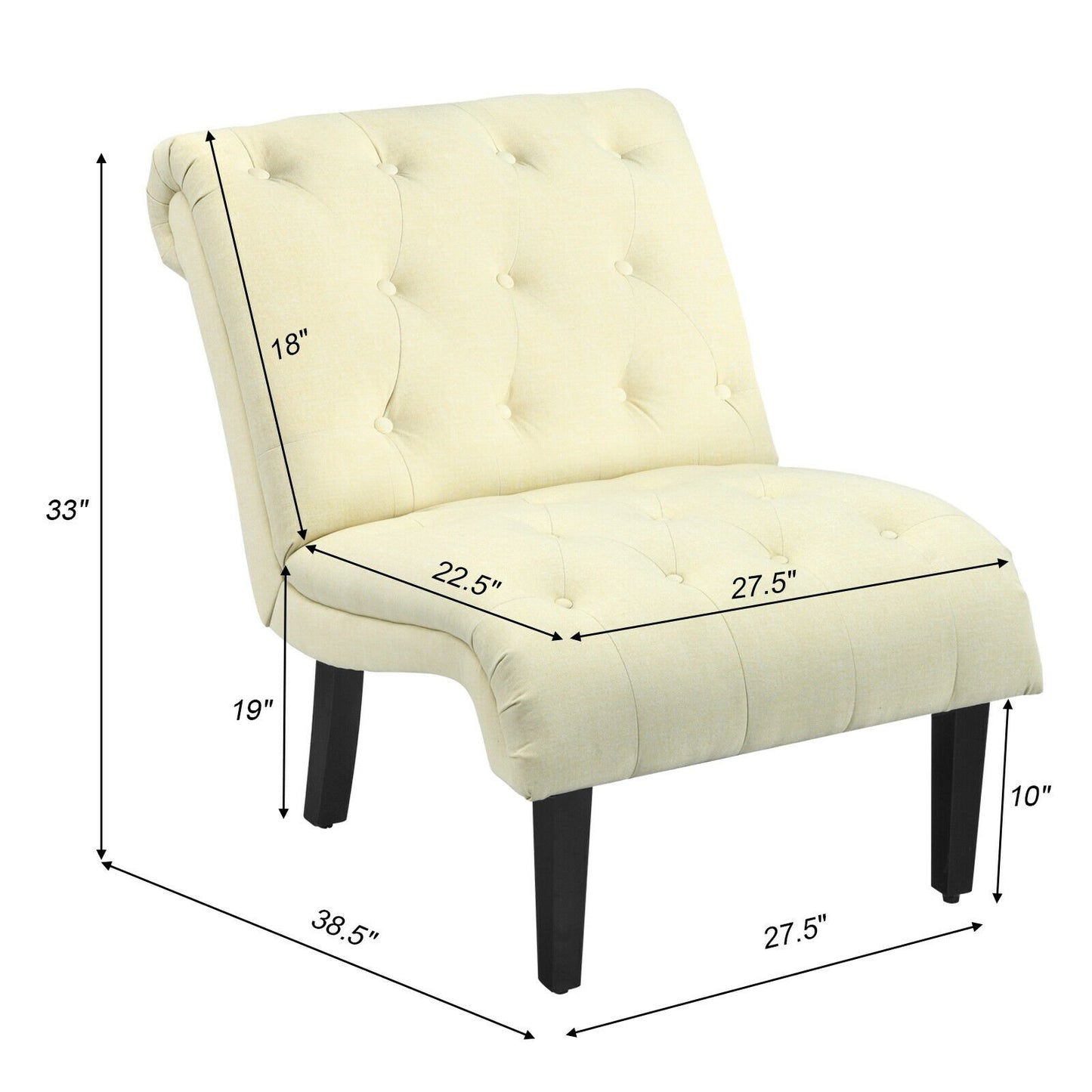 Fauteuil d'appoint sans accoudoirs en tissu coton et lin avec repose-pieds réglables