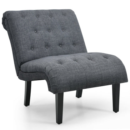 Fauteuil d'appoint sans accoudoirs en tissu coton et lin avec repose-pieds réglables