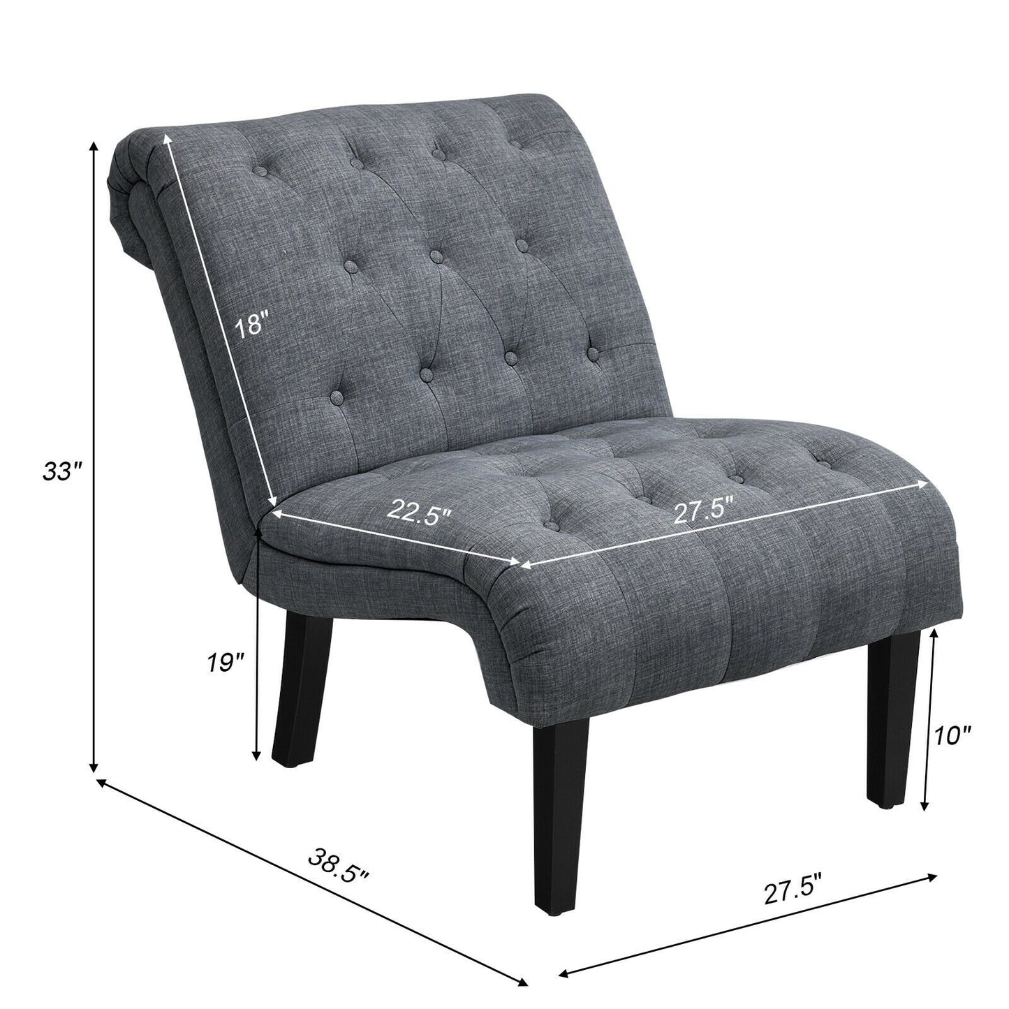 Fauteuil d'appoint sans accoudoirs en tissu coton et lin avec repose-pieds réglables