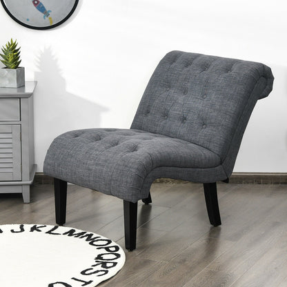 Fauteuil d'appoint sans accoudoirs en tissu coton et lin avec repose-pieds réglables