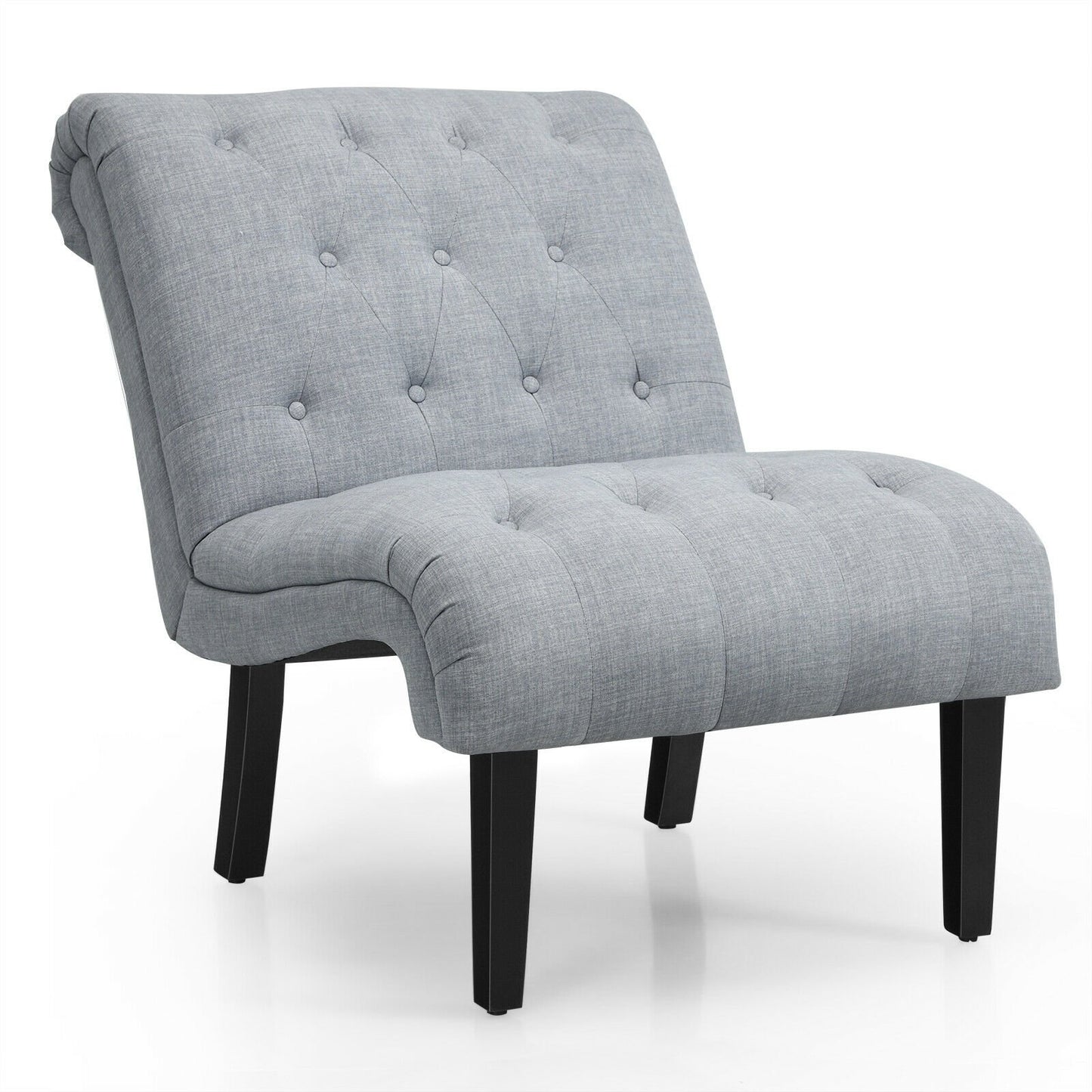 Fauteuil d'appoint sans accoudoirs en tissu coton et lin avec repose-pieds réglables