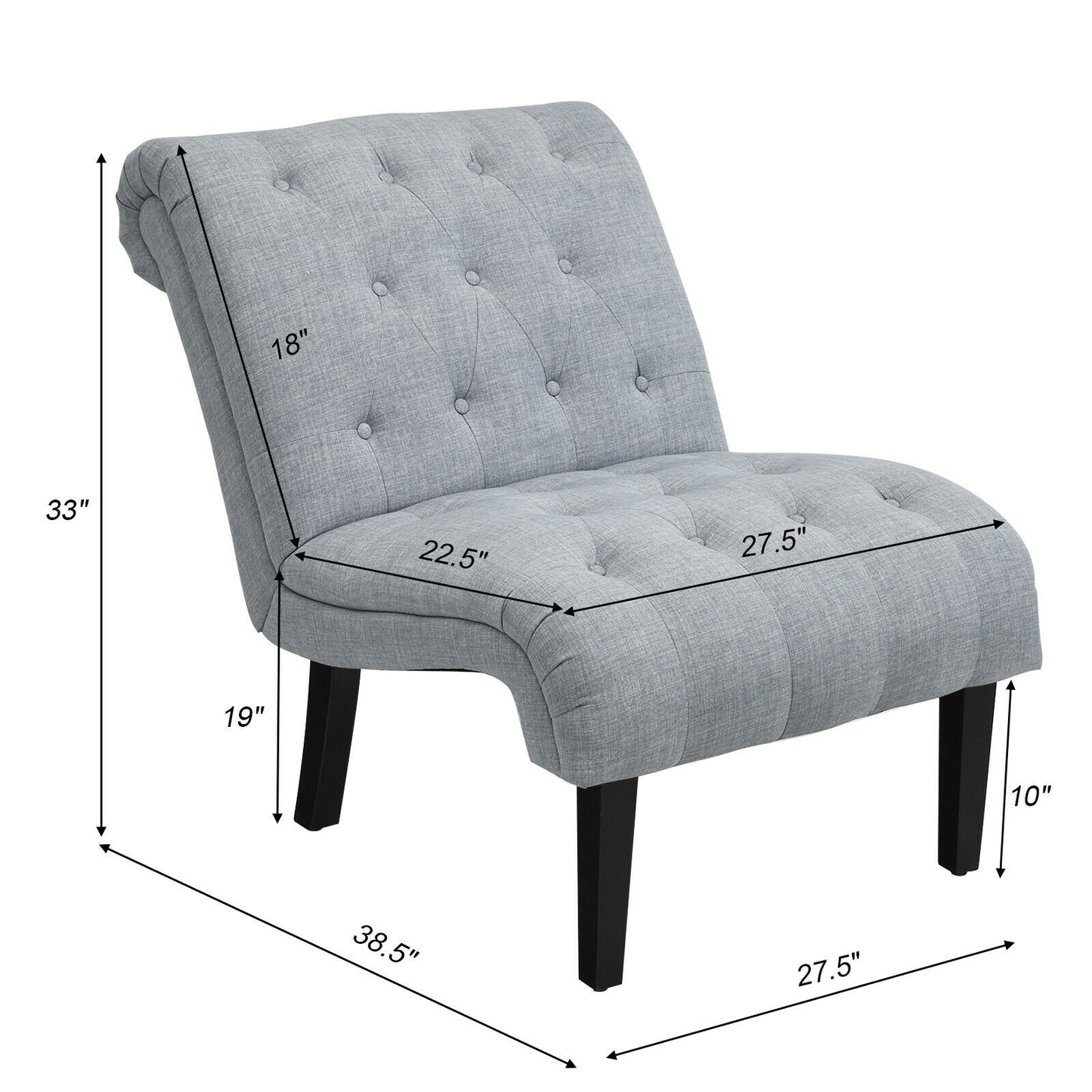 Fauteuil d'appoint sans accoudoirs en tissu coton et lin avec repose-pieds réglables