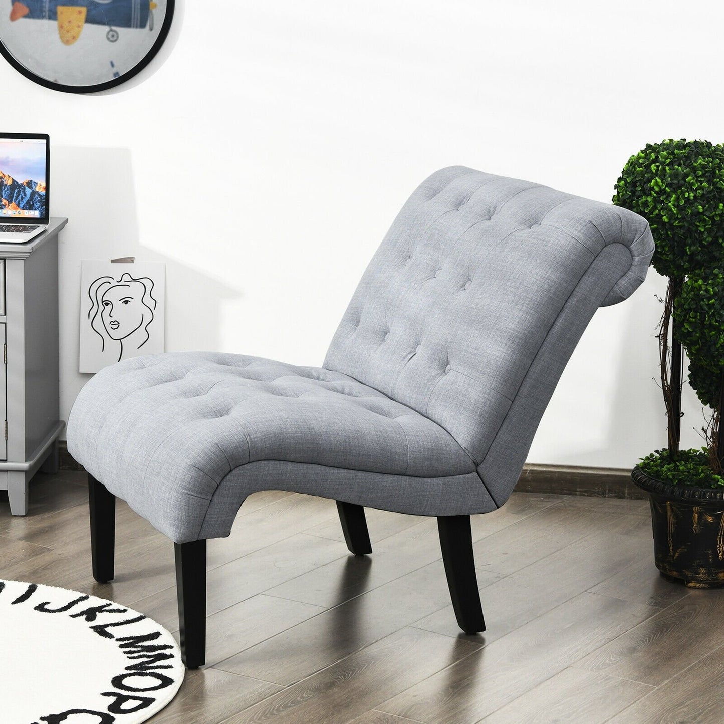 Fauteuil d'appoint sans accoudoirs en tissu coton et lin avec repose-pieds réglables