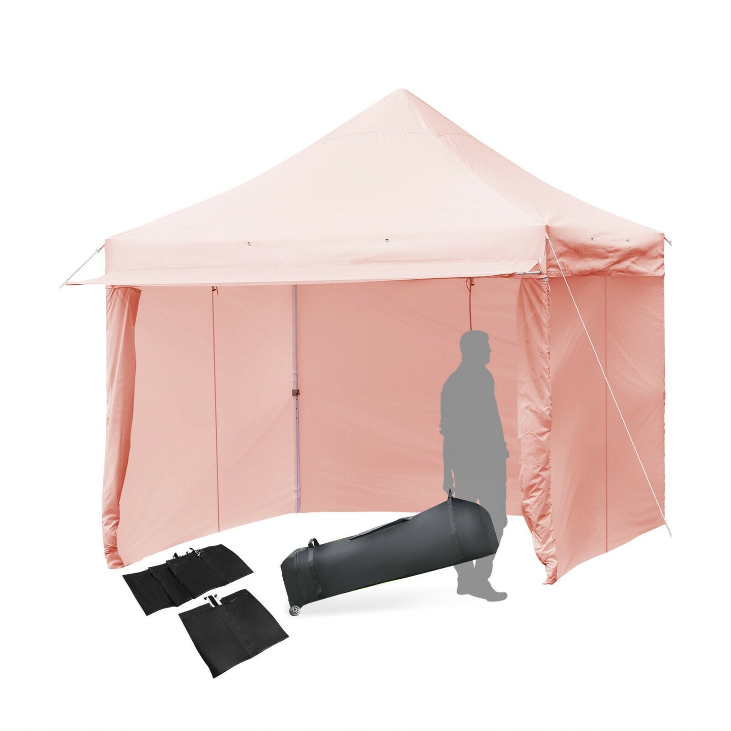 10 x 10 Feet Pop-up Gazebo with 5 Removable Zippered Sidewalls and Extended Awning