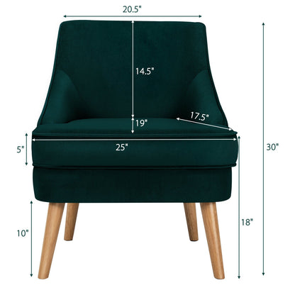 Mid Century Velvet Accent Chair with Rubber Wood Legs for Bedroom