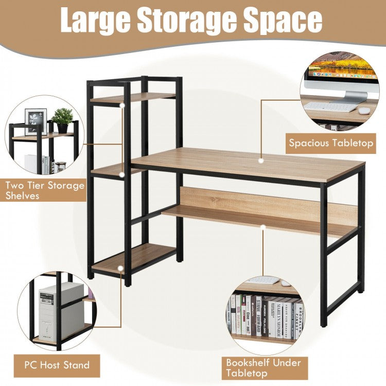 59-Inch Computer Desk Home Office Workstation 4-Tier Storage Shelves