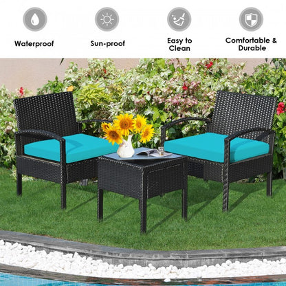 3 Pieces Outdoor Rattan Patio Conversation Set with Seat Cushions 15 Rev