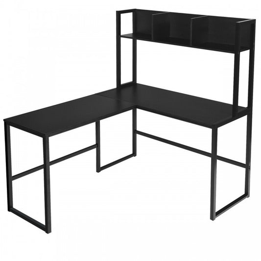 Industrial L-Shaped Desk Bookshelf 55 Inch Corner Computer Gaming Table