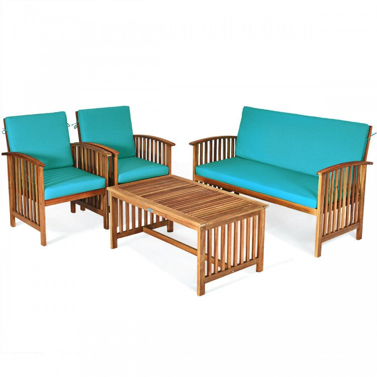 4 Pieces Outdoor Acacia Wood Sofa Furniture Set