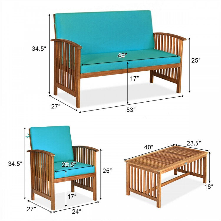 4 Pieces Outdoor Acacia Wood Sofa Furniture Set