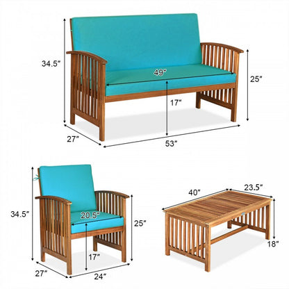 Ensemble de meubles de canapé d'extérieur en bois d'acacia 4 pièces