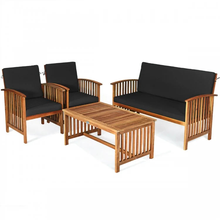 4 Pieces Outdoor Acacia Wood Sofa Furniture Set