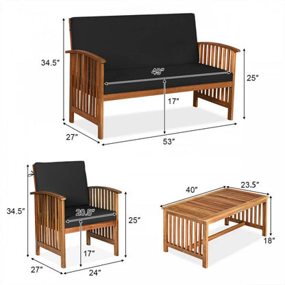 Ensemble de meubles de canapé d'extérieur en bois d'acacia 4 pièces