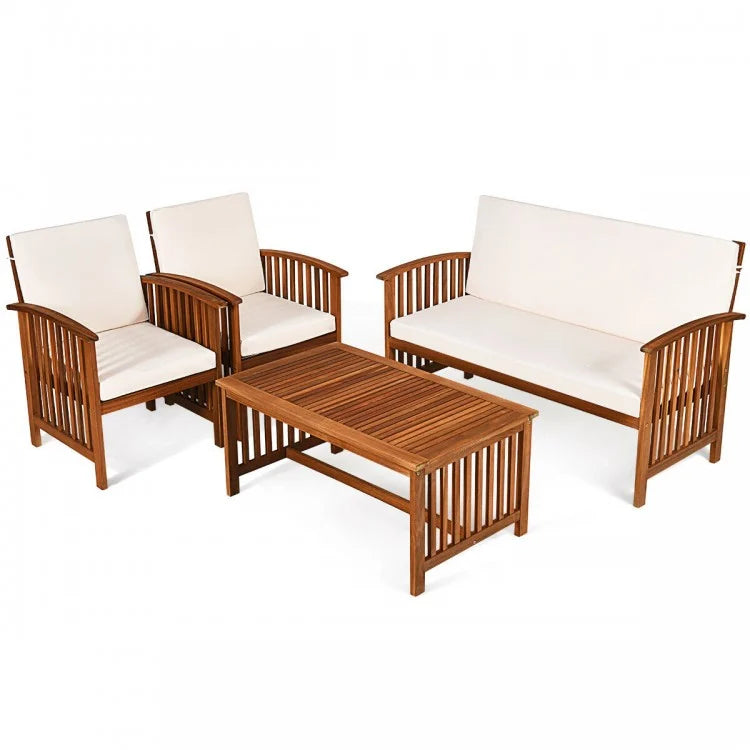 4 Pieces Outdoor Acacia Wood Sofa Furniture Set