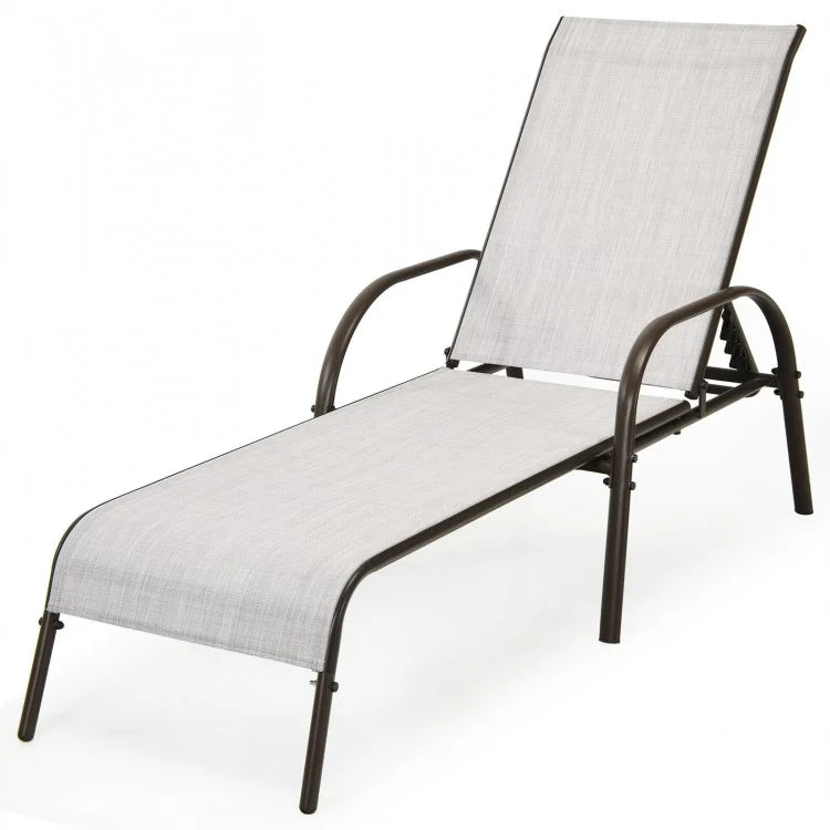 Lot de 2 chaises longues d'extérieur en tissu avec accoudoirs inclinables réglables - Gris 