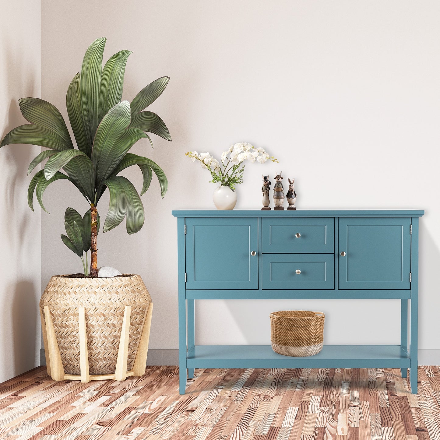 Buffet console en bois avec tiroirs et rangement