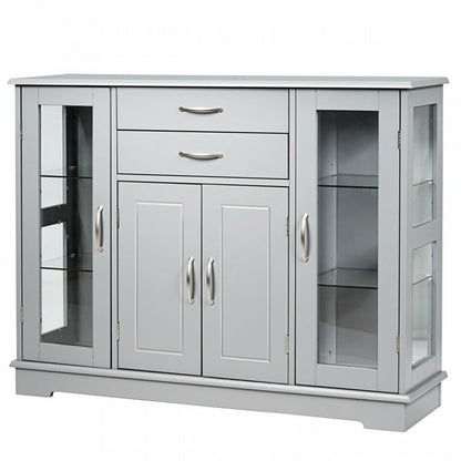 Sideboard Buffet Server Storage Cabinet with 2 Drawers and Glass Doors