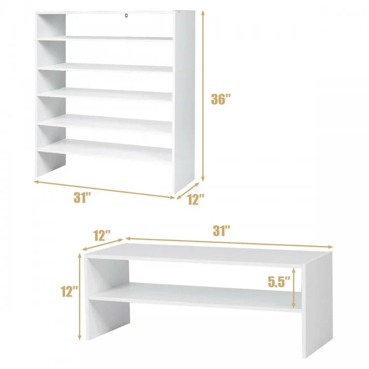 3 Pieces 31-Inch Stackable Multi-Shape Shoe Rack-White