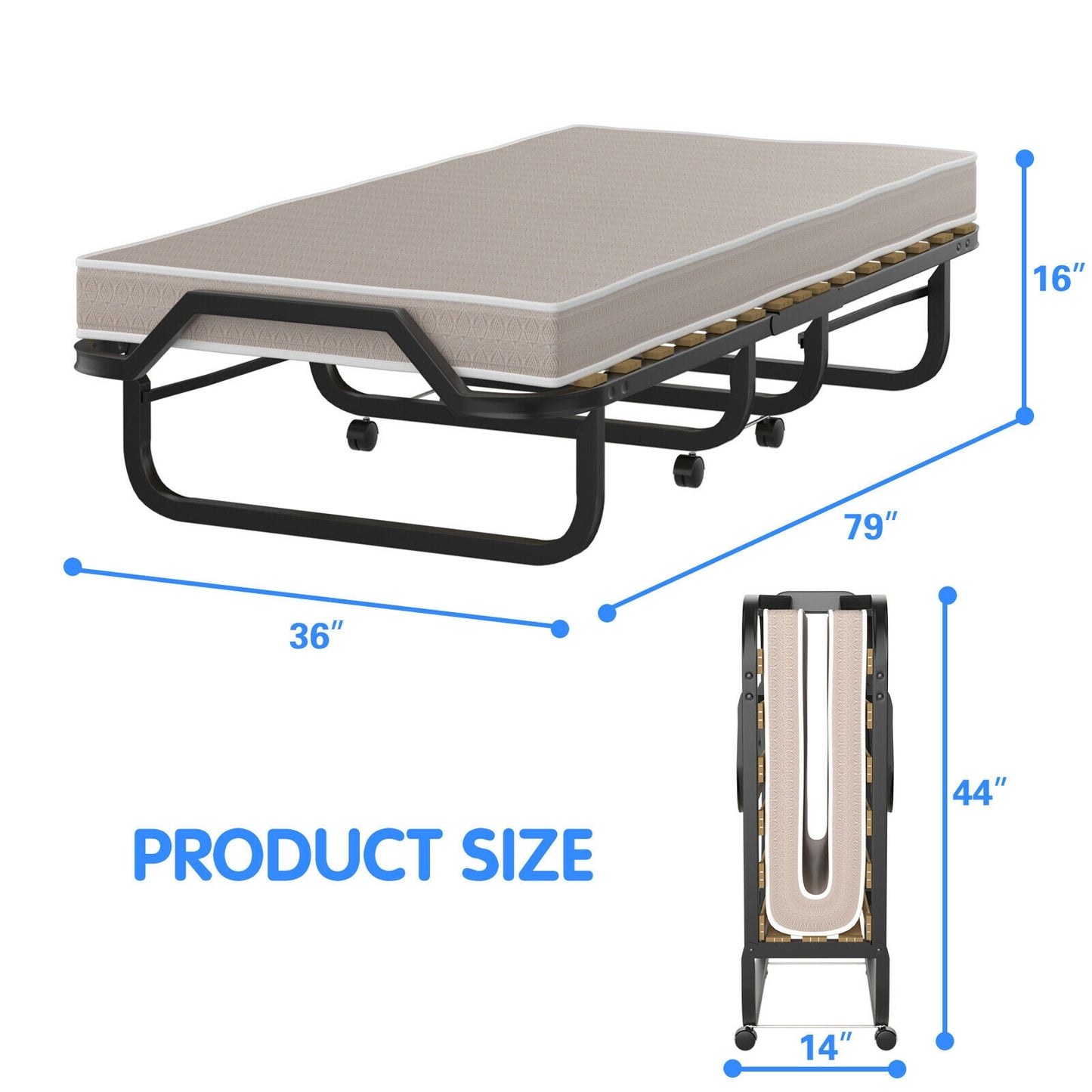 Lit d'appoint pliant de 79 x 36 pouces avec matelas en mousse à mémoire de forme