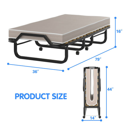 79 x 36 Inch Folding Rollaway Bed with Memory Foam Mattress