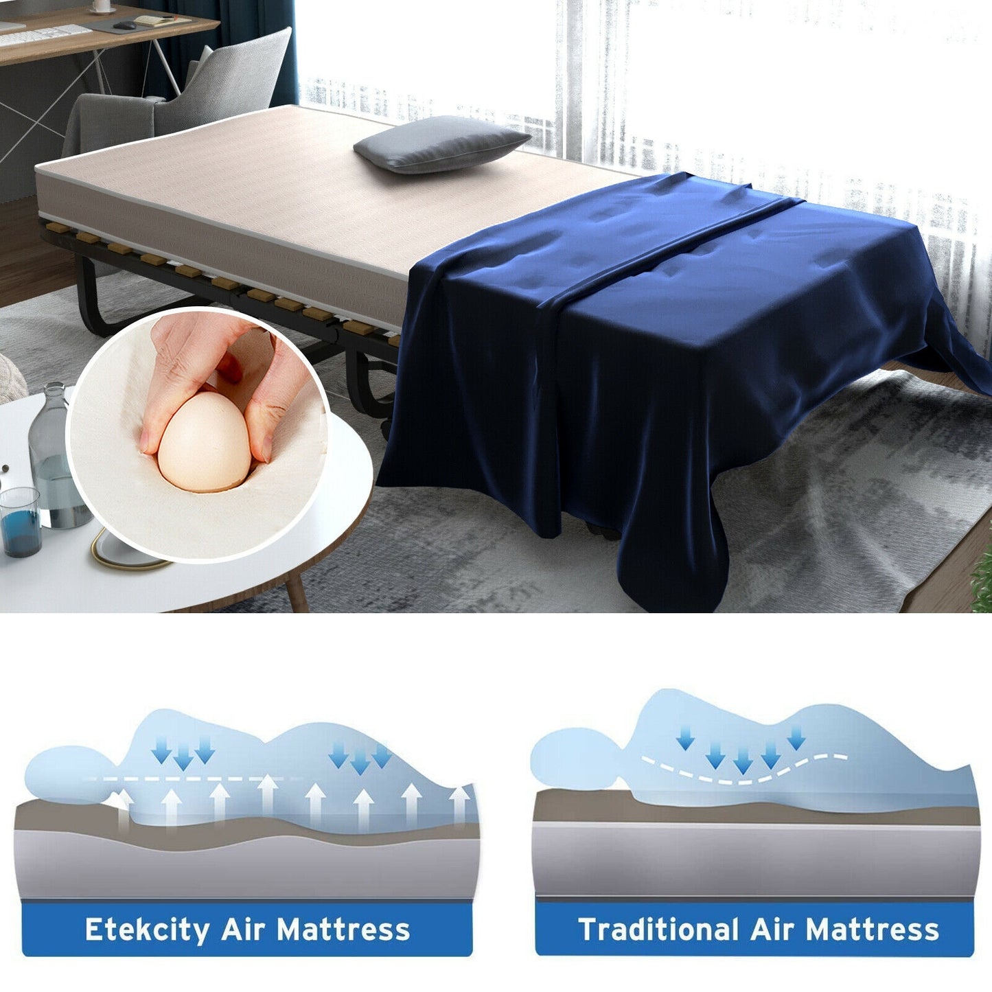 Lit d'appoint pliant de 79 x 36 pouces avec matelas en mousse à mémoire de forme