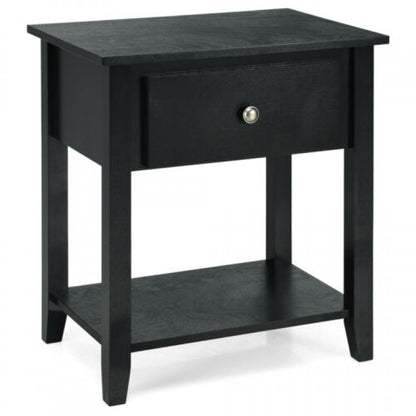 Nightstand with Drawer and Storage Shelf for Bedroom Living Room