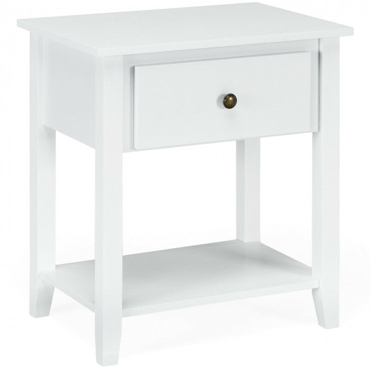 Nightstand with Drawer and Storage Shelf for Bedroom Living Room