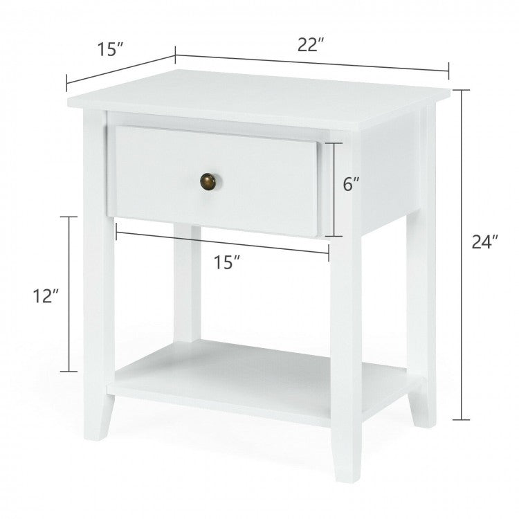 Nightstand with Drawer and Storage Shelf for Bedroom Living Room