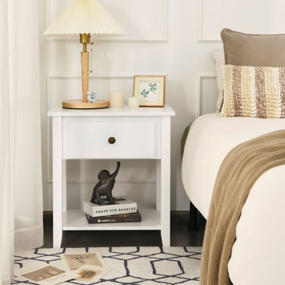 Nightstand with Drawer and Storage Shelf for Bedroom Living Room