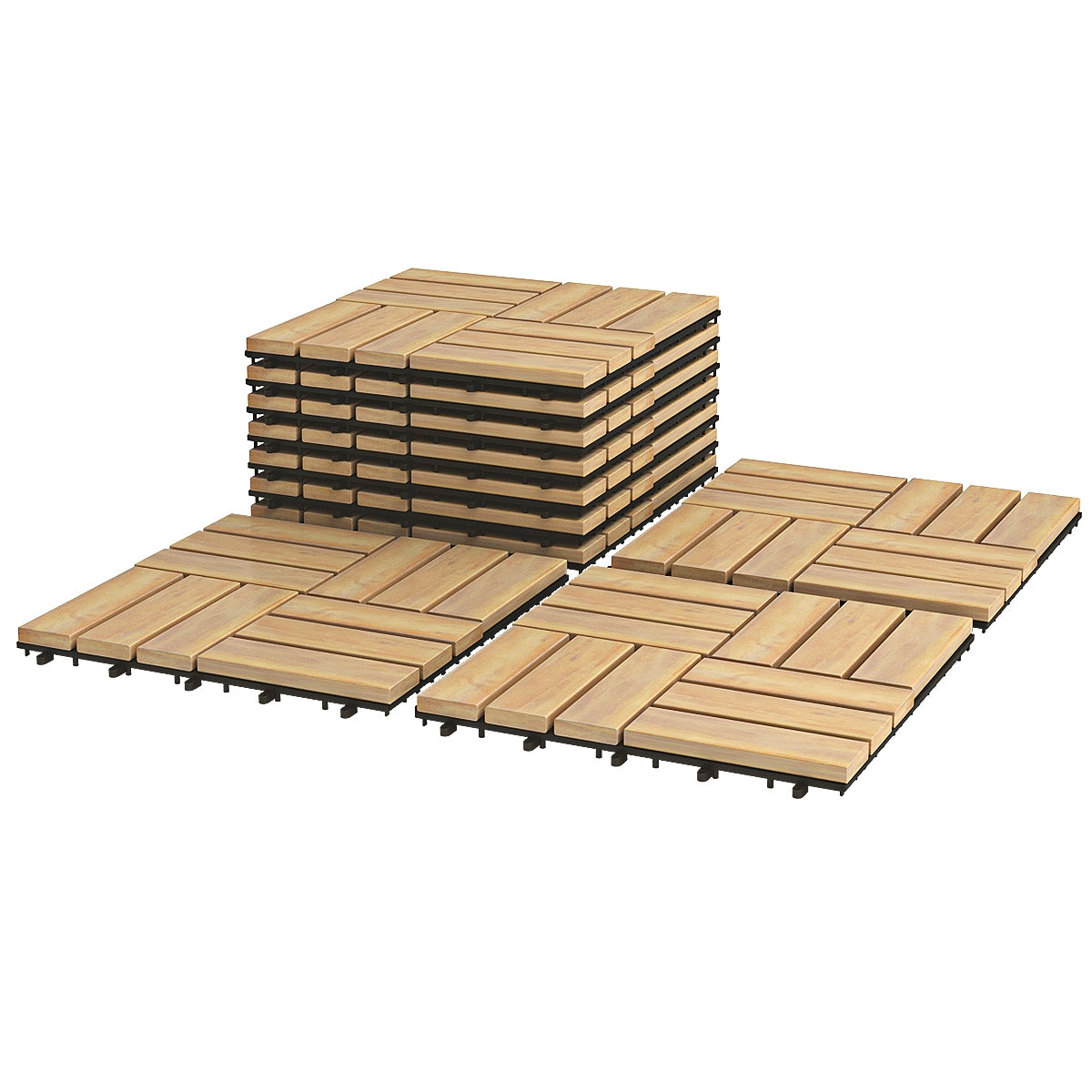 Lot de 10 dalles de terrasse emboîtables en bois d'acacia de 12 x 12 pouces