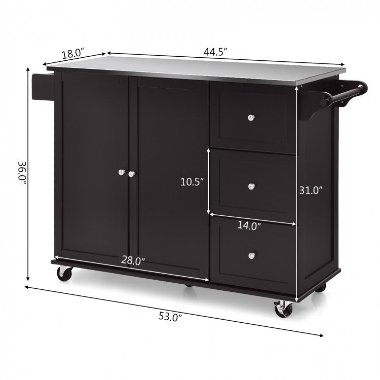 Kitchen Island 2-Door Storage Cabinet with Drawers and Stainless Steel Top