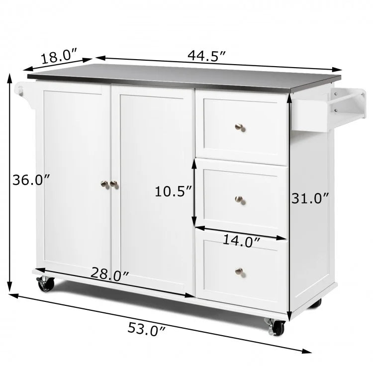 Armoire de rangement à 2 portes avec tiroirs et dessus en acier inoxydable pour îlot de cuisine