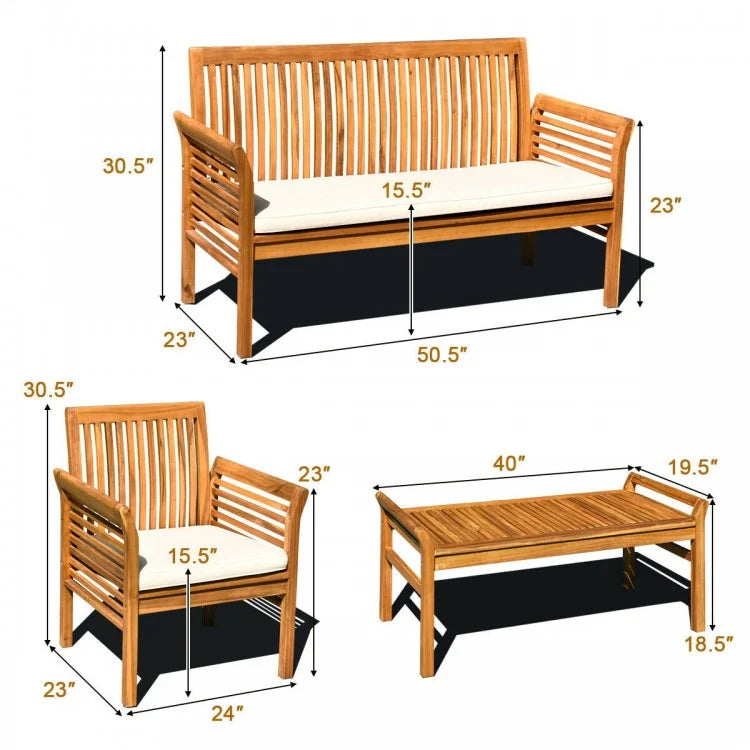 Ensemble de meubles de canapé d'extérieur en bois d'acacia 4 pièces