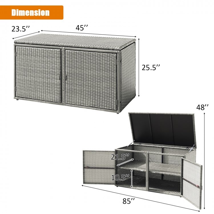 Conteneur de rangement en rotin pour patio de jardin de 88 gallons