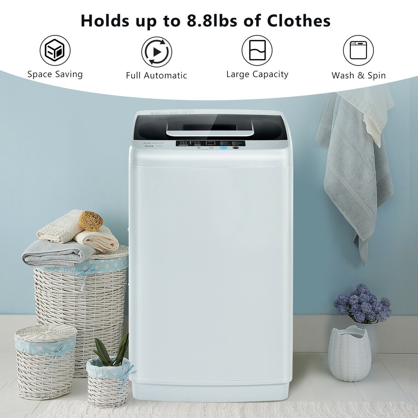 Machine à laver le linge entièrement automatique portable de 8,8 lb avec pompe de vidange