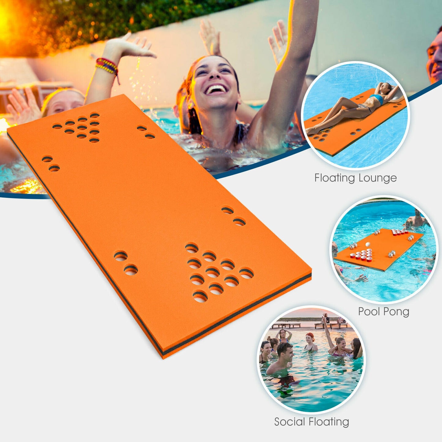 5.5 Feet x 35.5 inch 3-Layer Multi-Purpose Floating Beer Pong Table