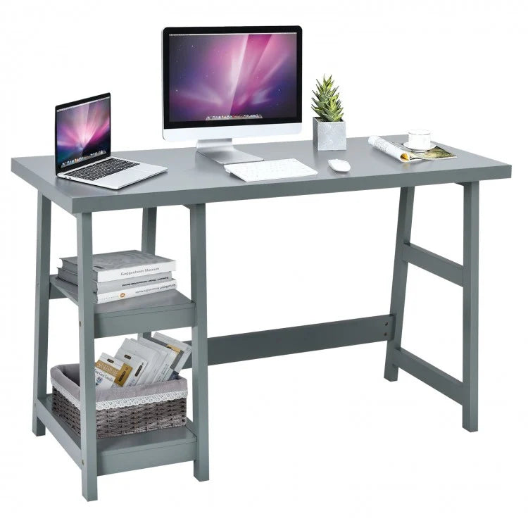 Trestle Computer Desk Home Office Workstation with Removable Shelves