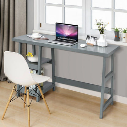 Trestle Computer Desk Home Office Workstation with Removable Shelves