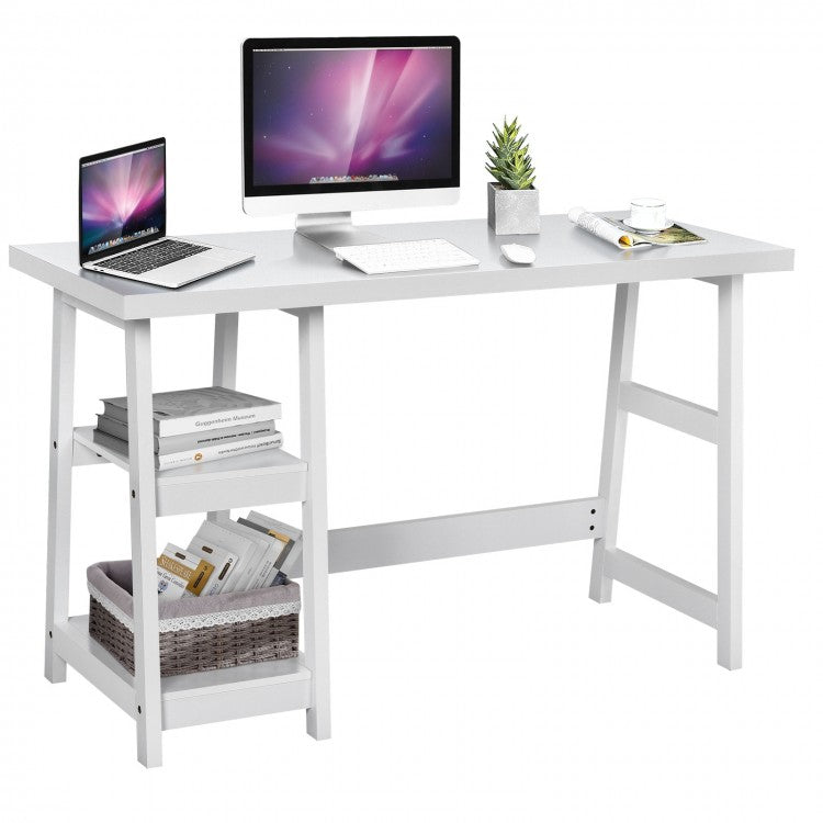 Trestle Computer Desk Home Office Workstation with Removable Shelves