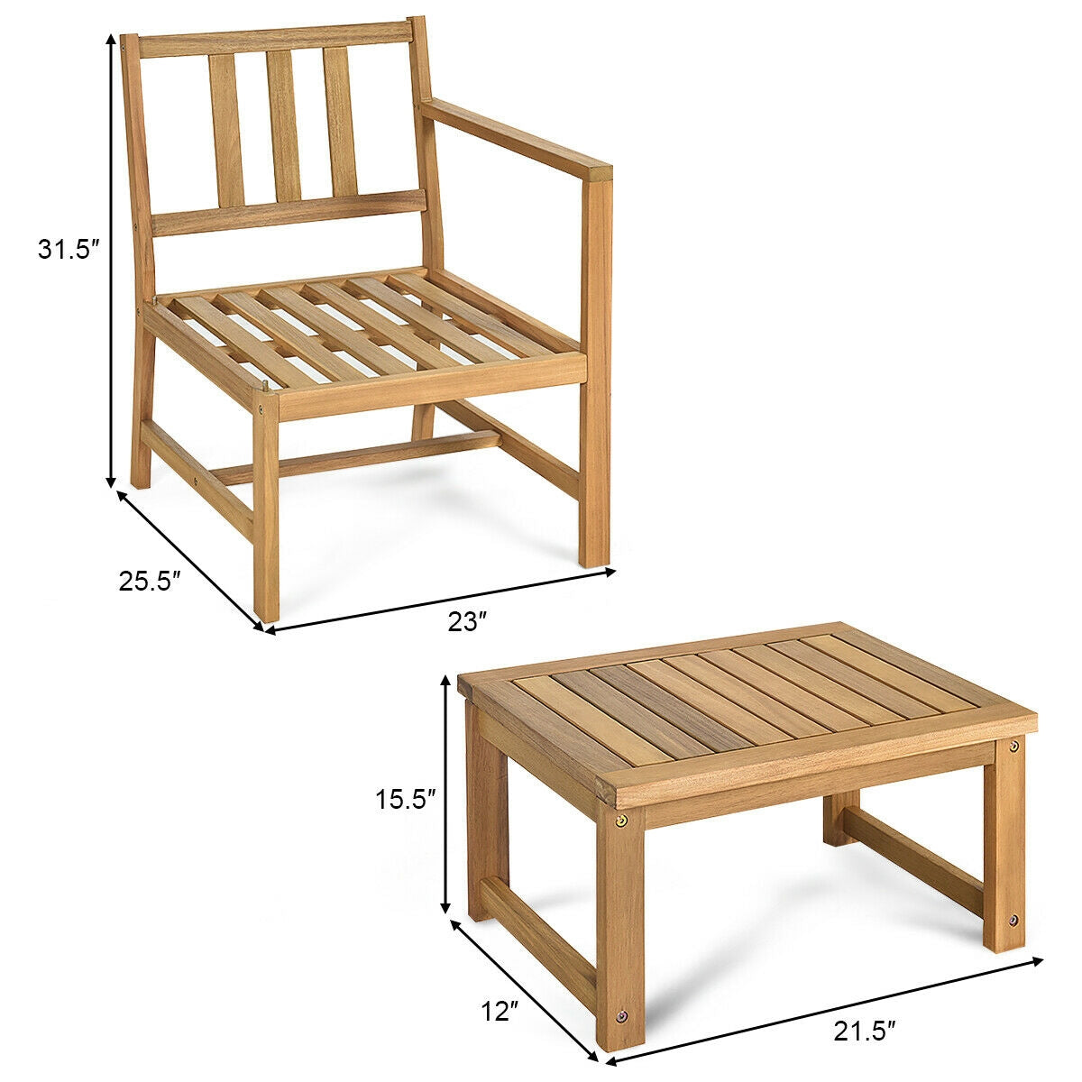 3-in-1 Acacia Wood Loveseat with Separable Coffee Table