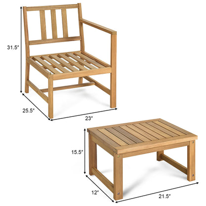 Canapé 3 en 1 en bois d'acacia avec table basse séparable