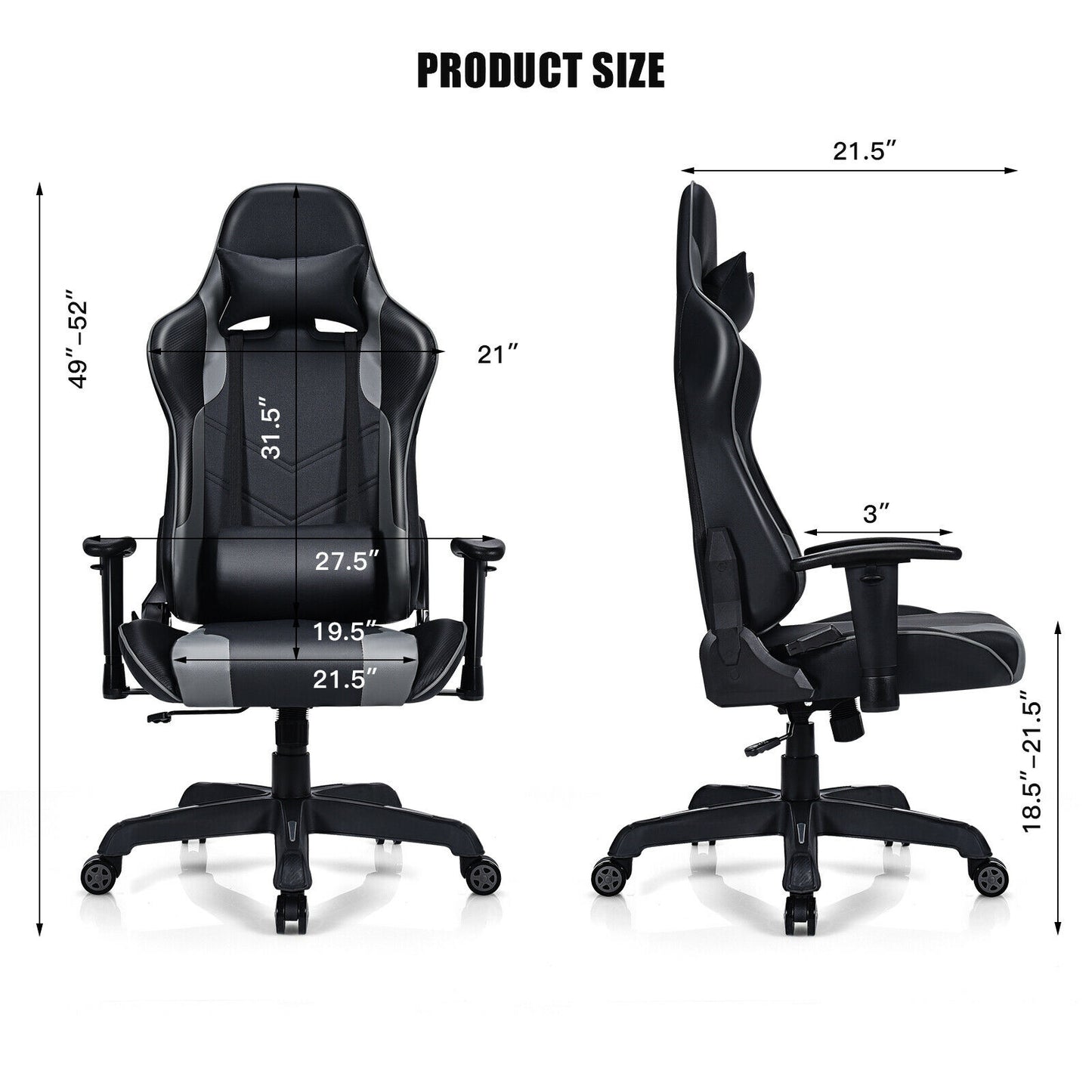 Massage Gaming Recliner  with Lumbar Support-Black