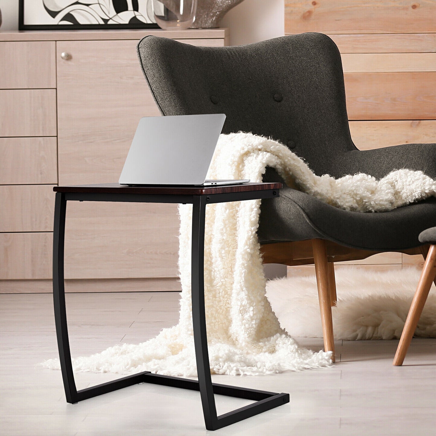 Steel Frame C-shaped Sofa Side End Table-Coffee