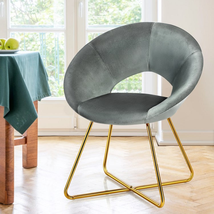 Chaise de salle à manger moderne en velours avec pieds en métal doré et coussin moelleux